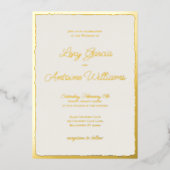 ラックス金ゴールドはっきりしたエッジオフホワイト結婚式招待状 箔シーズンカード (正面)