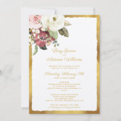 ラックス金ゴールドエッジマウブピンクホワイトウォーター花模様 招待状 (正面)