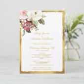 ラックス金ゴールドエッジマウブピンクホワイトウォーター花模様 招待状 (スタンド正面)