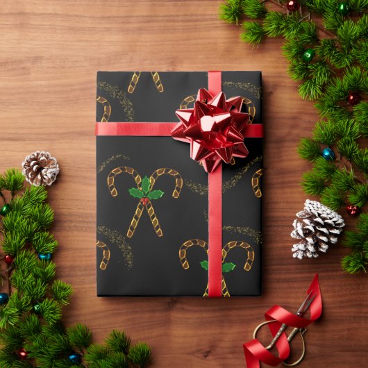 ラックス金ゴールドキャンディキャネスブラッククリスマス ラッピングペーパー (クリスマスギフト)