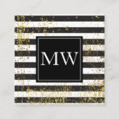 ラックス金ゴールドグランジモノグラム白黒ストライプズ スクエア名刺 (正面)