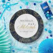 ラックス金ゴールドネイビーブルーバラフローラバーバルミツワー ペーパープレート (パーティー)