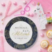 ラックス金ゴールドネイビーブルーバラフローラバーバルミツワー ペーパープレート (パーティー)