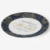 ラックス金ゴールドネイビーブルーバラフローラバーバルミツワー ペーパープレート (アングル)