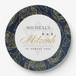 ラックス金ゴールドネイビーブルーバラフローラバーバルミツワー ペーパープレート