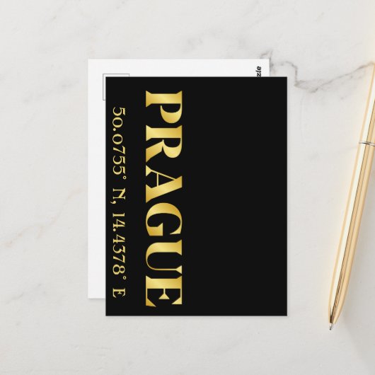 ラックス金ゴールドプラハ緯度&経度 ポストカード (正面/裏面インサイチュ)