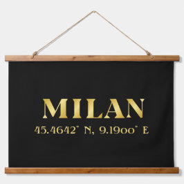 ラックス金ゴールドミラノ緯度&経度 吊り下げ型タペストリー