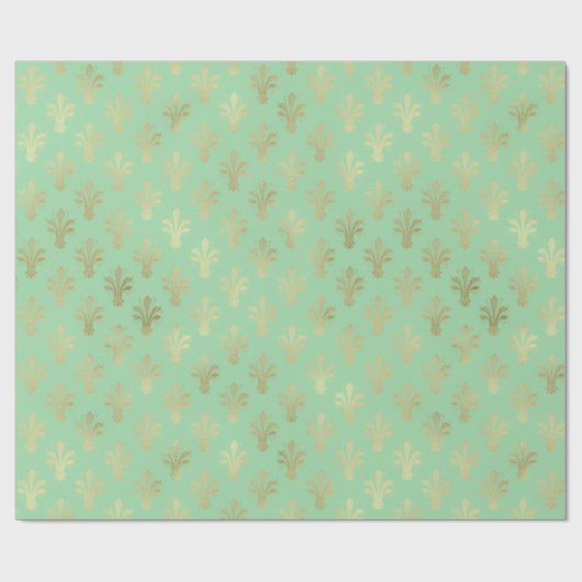 ラックス金ゴールド（紋章の）フラ・ダ・リとグリーンアッシュ ラッピングペーパー (フラット)