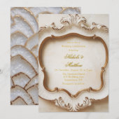 ラックス バロックスタイル ホワイトゴールド ウェディング セレブレーション 招待状 (正面/裏面)