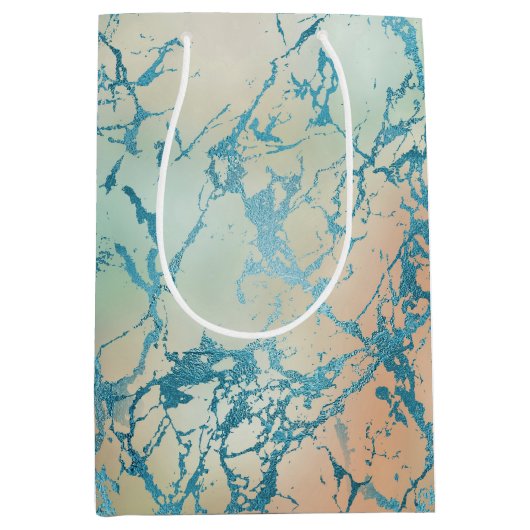 ラックス マーブル | 美しいイエローとコーラル ティール ベイン ミディアムペーパーバッグ (正面)