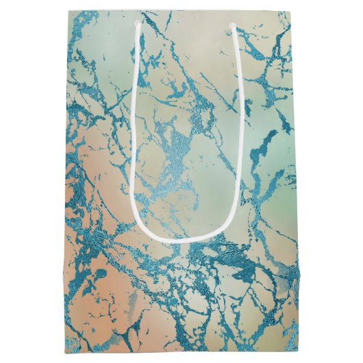 ラックス マーブル | 美しい黄色と珊瑚色のターコイズの縞模様 ミディアムペーパーバッグ (裏面)