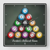 ラックEmプールホールビリヤードパーソナライズされたゲームルーム スクエア壁時計 (正面)