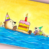 ラッコの誕生日グリーティングカード サンキューカード