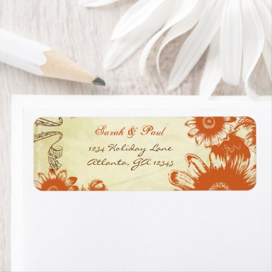 ラッシェットオレンジヴィンテージフラワー差出人住所 ラベル (インサイチュ)