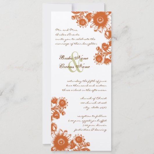 ラッシェットオレンジヴィンテージフラワー結婚式招待状 招待状 (正面)