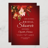 ラッシェットレッドオータムフローラブライダルシャワー 招待状 (正面/裏面)