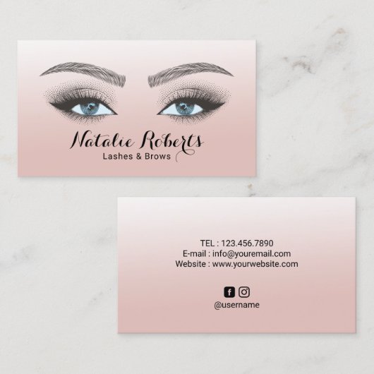 ラッシズブローズマイクロブレーディング美しいサロン赤面ピンク  名刺 (正面/裏面)