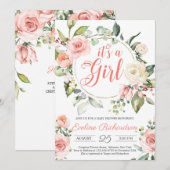 ラッシュな花のブッシュピンクのバラのボヘミアンベイビーシャワー 招待状 (正面/裏面)