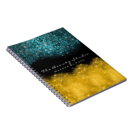 ラッシュアイズメイクアップヘアアーティストティール（緑がかった色）金ゴールドグリッター ノートブック (右側)