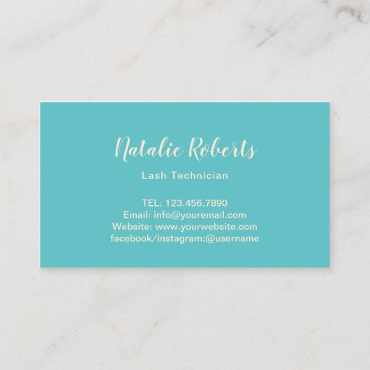 ラッシュアウトまつげ化粧アーティストティール（緑がかった色）&金ゴールド 名刺 (裏面)