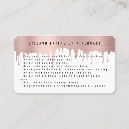 ラッシュアフターケアの指示バラピンク金ゴールドドリップ 名刺 (裏面)