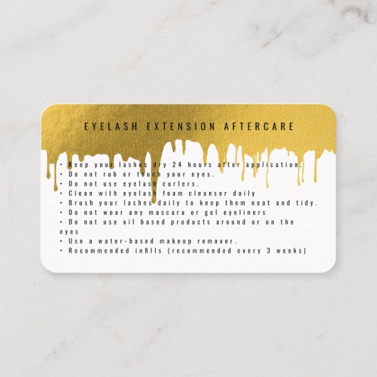 ラッシュアフターケアの指示金ゴールドの乾燥 名刺 (裏面)