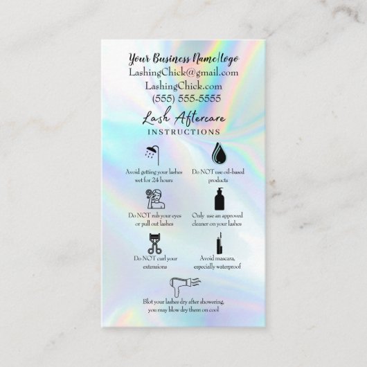 ラッシュアフターケア指示カード 名刺 (正面)