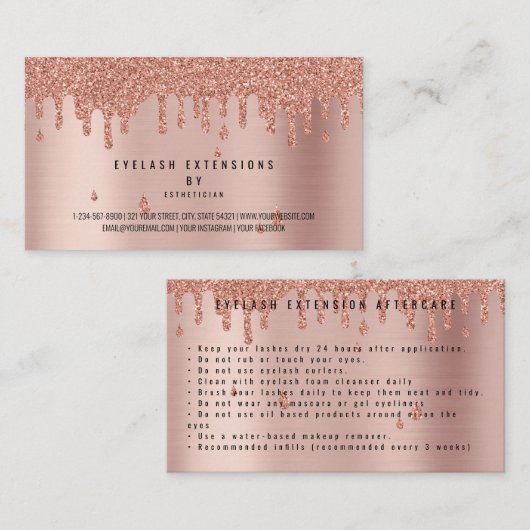 ラッシュアフターケア指示バラピンク金ゴールドグリッター 名刺 (正面/裏面)