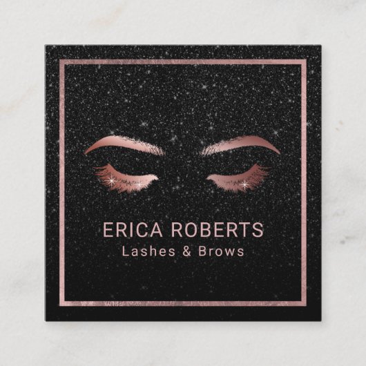 ラッシュアンドブロウズメイクアップアーティストブラックグリッターサロン スクエア名刺 (正面)