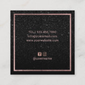 ラッシュアンドブロウズメイクアップアーティストブラックグリッターサロン スクエア名刺 (裏面)