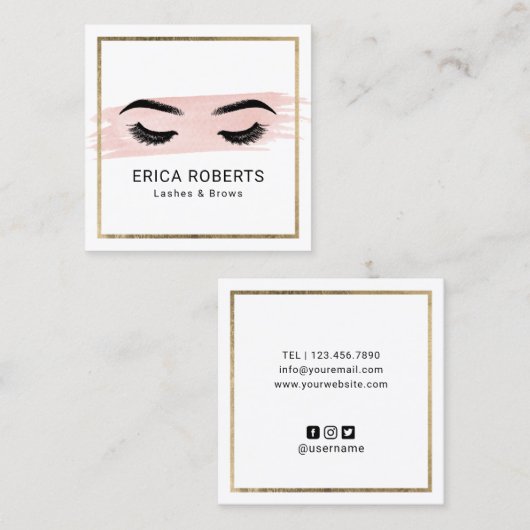 ラッシュアンドブロウズメイクアップアーティスト赤面美しいサロン スクエア名刺 (正面/裏面)