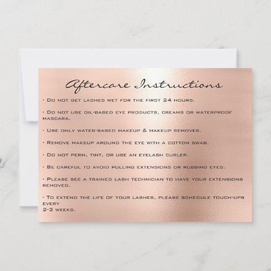 ラッシュエクステンションアフターケアの指示ピーチルクス 招待状 (裏面)