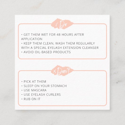 ラッシュエクステンションアフターケア社会主義ミニマリスト スクエア名刺 (裏面)