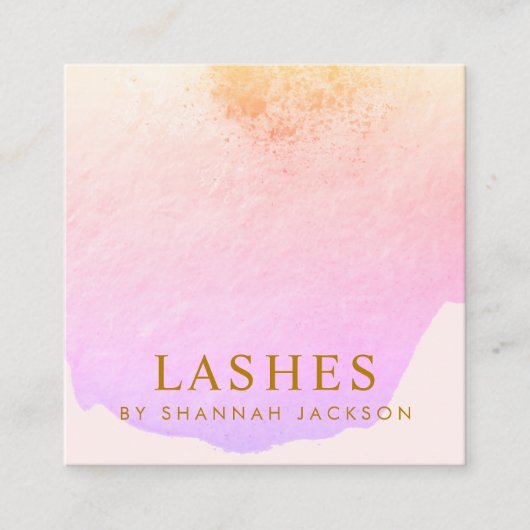 ラッシュエクステンショントレンディーピンクウォーターカラー抽象芸術 スクエア名刺 (正面)