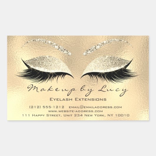 ラッシュエクステンションメイクアップ美しいシャンパイニュグリッター 長方形シール (正面)