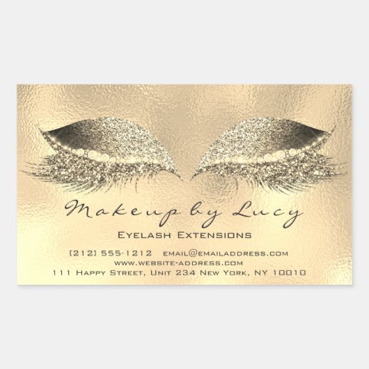 ラッシュエクステンションメイクアップ美しい金ゴールド金属グリッター 長方形シール (正面)