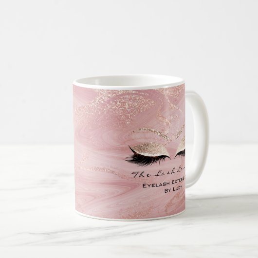 ラッシュエクステンション美しいスタジオピンクグリッター大理石 コーヒーマグカップ (正面右)
