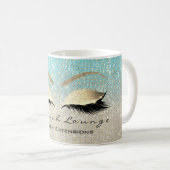 ラッシュエクステンション美しいスタジオブルー金ゴールドグリッター コーヒーマグカップ (正面右)