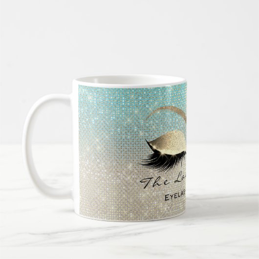 ラッシュエクステンション美しいスタジオブルー金ゴールドグリッター コーヒーマグカップ (左)