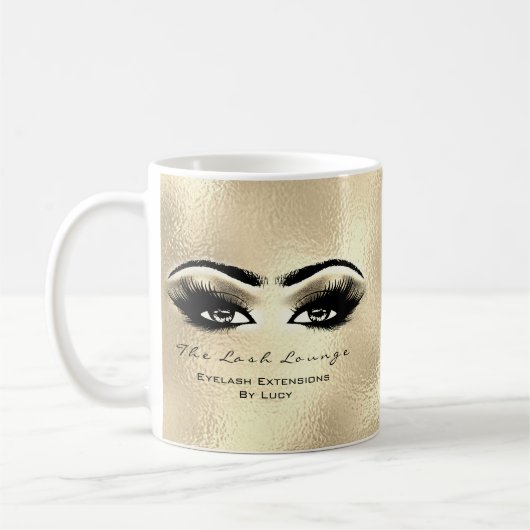 ラッシュエクステンション美しいスタジオ金ゴールドアイズグリッター コーヒーマグカップ (左)