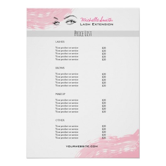 ラッシュエクステンション ミニマリストラッシュサービス価格リスト ポスター (正面)