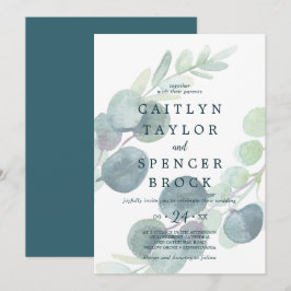 ラッシュグリーンがかったユーカリのウェディング 招待状