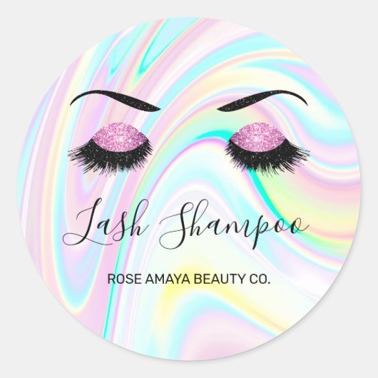 ラッシュシャンプーパープルグリッターアイズパステルホログラフィー ラウンドシール (正面)