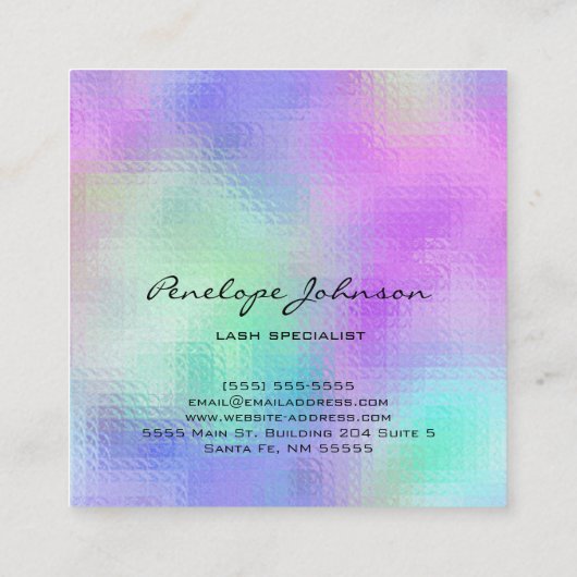 ラッシュスペシャリスト紫と青のエレガント抽象芸術 スクエア名刺 (裏面)