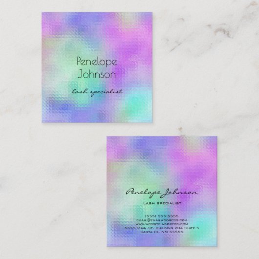ラッシュスペシャリスト紫と青のエレガント抽象芸術 スクエア名刺 (正面/裏面)