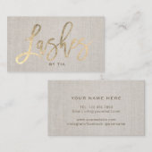 ラッシュズまつげ化粧アーティスト金ゴールドタイポグラフィリネン 名刺 (正面/裏面)
