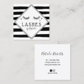 ラッシュズ化粧アーティストキュートな手描きストライプサロン スクエア名刺 (正面/裏面)