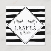 ラッシュズ化粧アーティストキュートな手描きストライプサロン スクエア名刺 (正面)