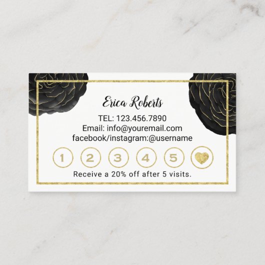 ラッシュテクニシャンメイクアップアーティストブラックフローラ ロイヤリティカード (裏面)