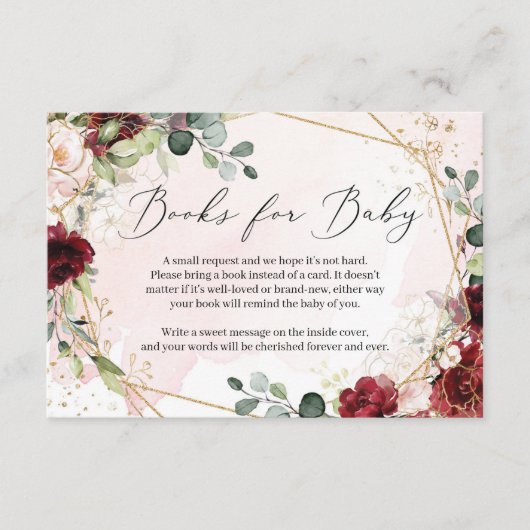 ラッシュバーガンディーフラワーローズゴールドジオメトリックベビー本 エンクロージャーカード (正面)